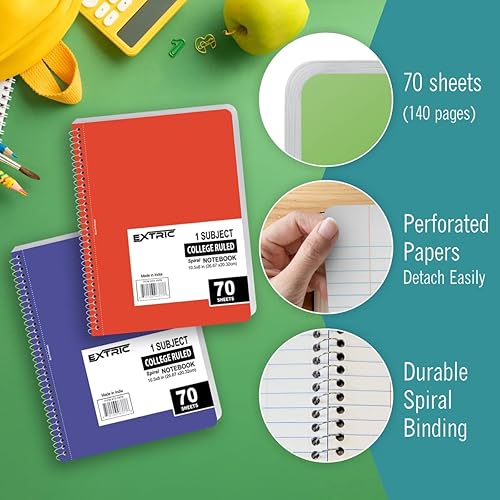 Miniatura 2 de EXTRIC Cuaderno de espiral con rayas universitarias, paquete de 6, 1 cuaderno de espiral de 70 hojas, 8 x 10.5 pulgadas, cuadernos de un solo tema a
