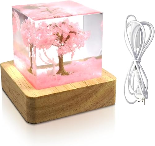 Miniatura 8 de eletriace Adornos decorativos de alce blanco de cerezo rosa, luces nocturnas de resina epoxi, decoración de habitación y sala de estar, regalos