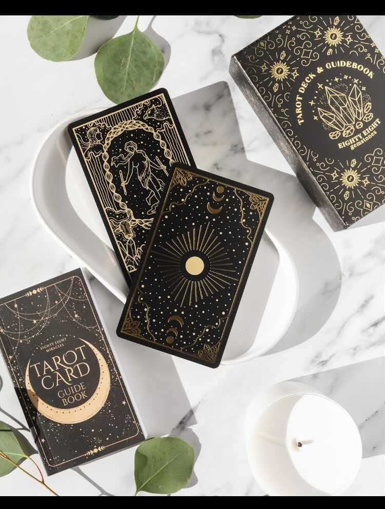 Miniatura 3 de Cartas místicas de tarot de papel dorado y negro con libro guía para principiantes y lectores avanzados de tarot gran baraja de tarot con amplia