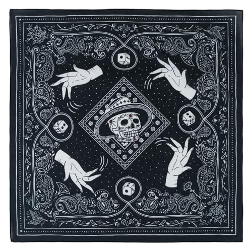 WHTE MOSS Bandana 100 % coton extra fin pour homme et femme, noir, 55 x 55 cm