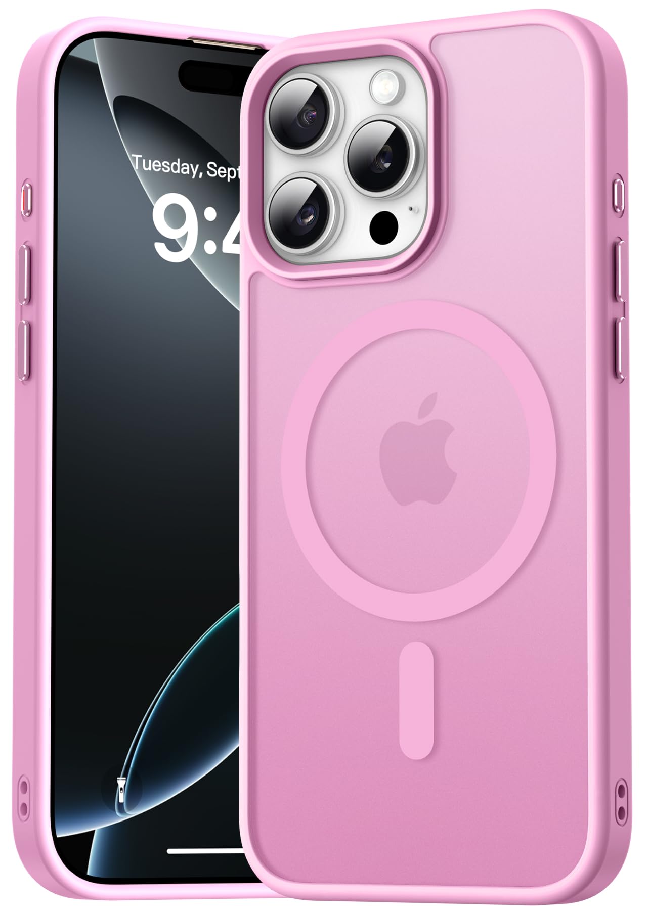 Natiiozie Magnetica Cover Compatibile con iPhone 16 Pro Compatibile con MagSafe Custodia Traslucida Opaca Posteriore,Anti-impronta Resistente ai Graffi Protettiva Case Rosa