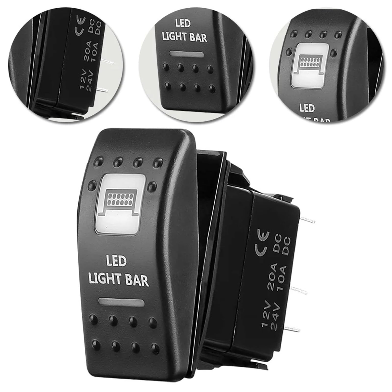 Przełącznik kołyskowy 12V 24V morski Wodoodporny 5-stykowy przełącznik WŁ.-WYŁ. Przyciski lampy LED do samochodów ciężarowych ATV UTV RV Motoryzacja łodzi(LED Light Bar)