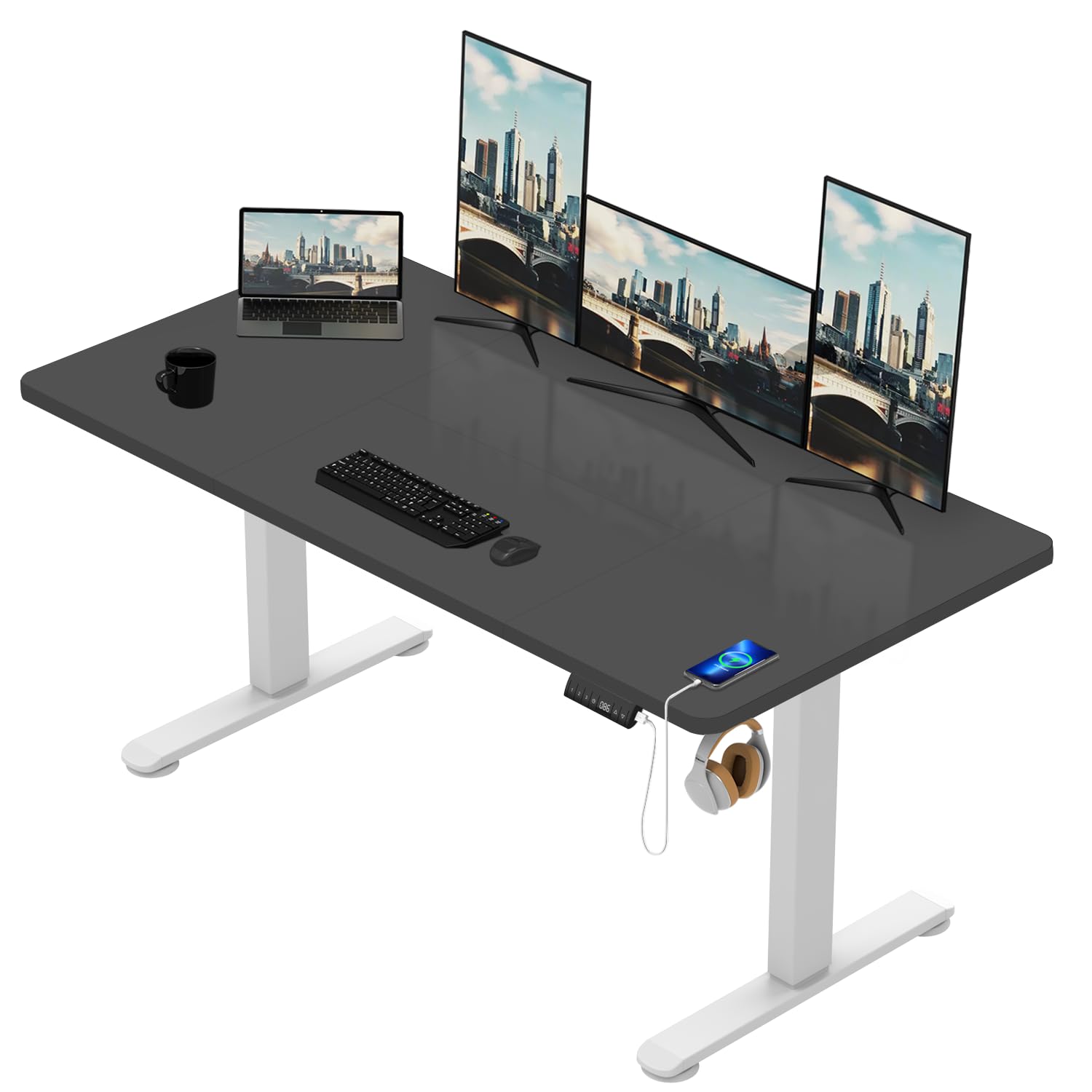 TRIUMPHKEY Scrivania Elettrica Regolabile in Altezza,180 x 80 cm,Presa USB, 3 Controllo Memoria, Scrivanie Arredo Studio, Altezza Regolabile, Anti-collisione, Tavolo da Computer