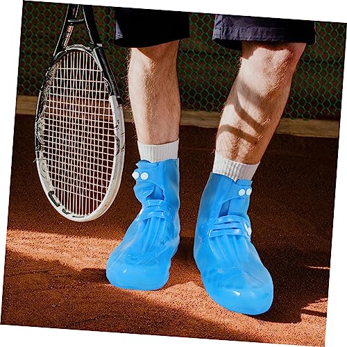 1 par de fundas impermeables para calzado de PVC, diseño alto, para uso exterior, protección contra lluvia y barro, color azul miniatura 5