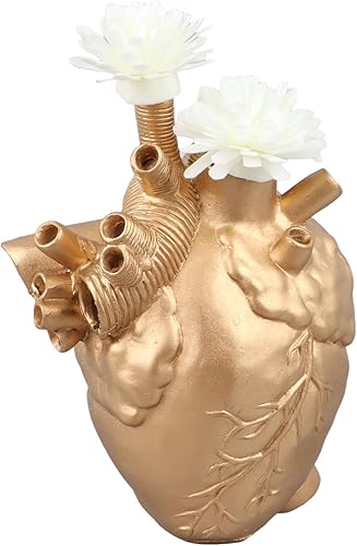 Florero de corazón anatómico, jarrón hidropónico decorativo para decoración de fiesta de boda, oficina en casa, 4.3 x 3.0 x 5.9 pulgadas (dorado)