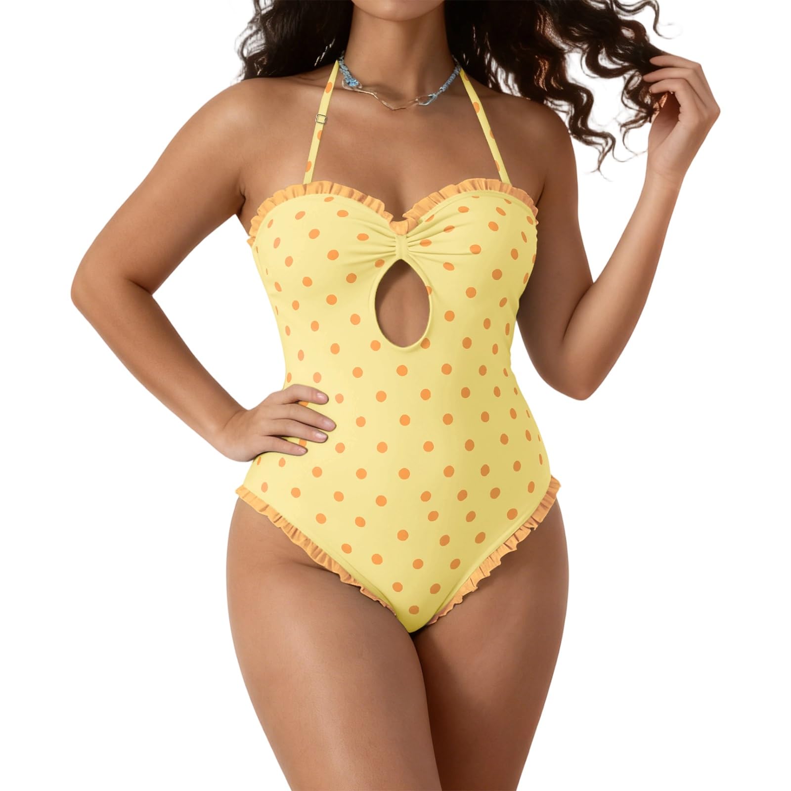 Women's High Cut One Piece Swimsuit Dot Print Tummy Control Bathing Suit Sexy Spaghetti Strap Swimwear
