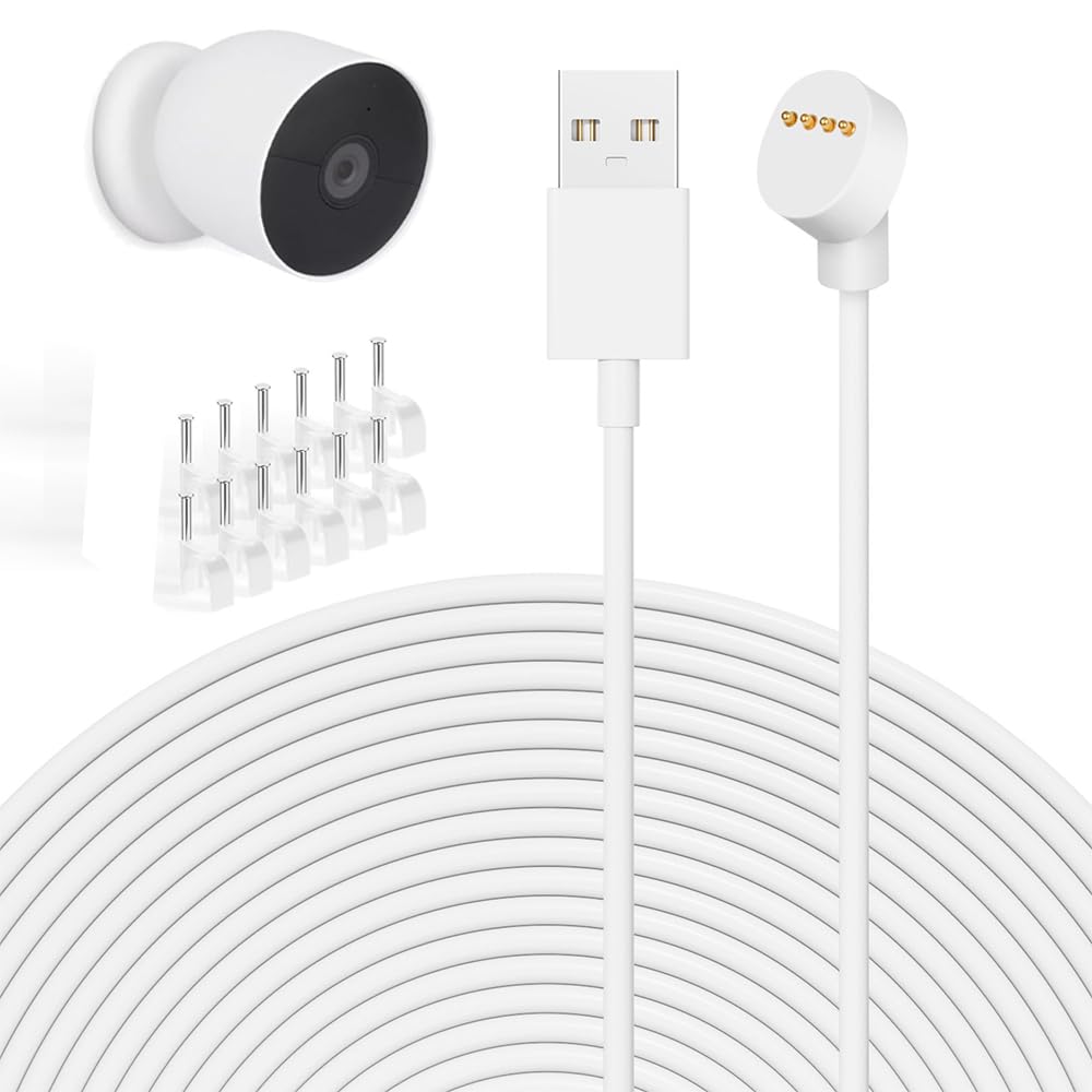 17ft/5.2M,26.2ft/8M,34ft/10.4M Camera Power Cord Compatible with Google Nest Cam Battery Camera,Magnetic Charger Cable For Google Nest Cam（Battery）Indoor Outdoor Cameras Cable,Continuous Power Supply