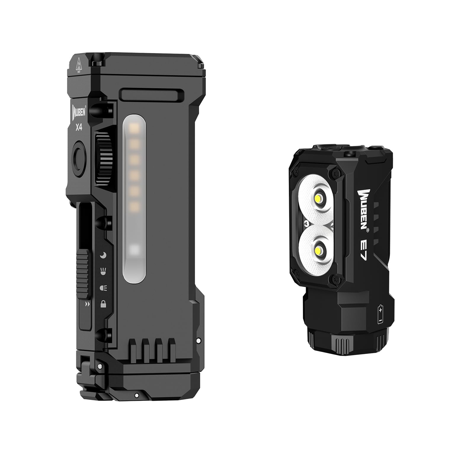 WUBEN E7 1800 Lumen Rechargeable Mini Flashlights with Magnet Bundle X4 EDC Flat Flashlight with RGB Light