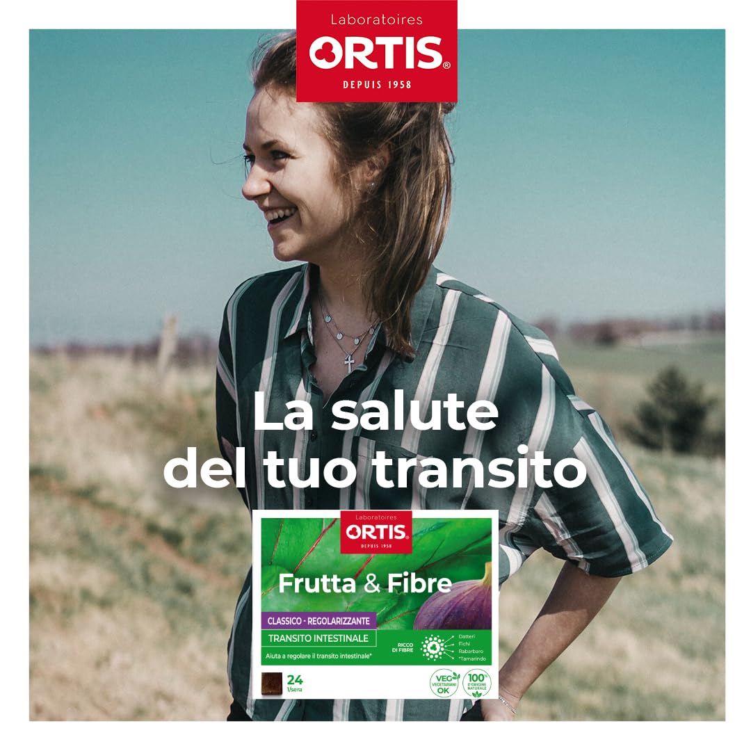 Ortis - Frutta & Fibre Classico 24 Cubetti - Integratore Alimentare Che Aiuta a Regolare il Transito intestinale - Pigrizia intestinale Frequente -100% Naturale a Base di Rabarbaro e Fichi