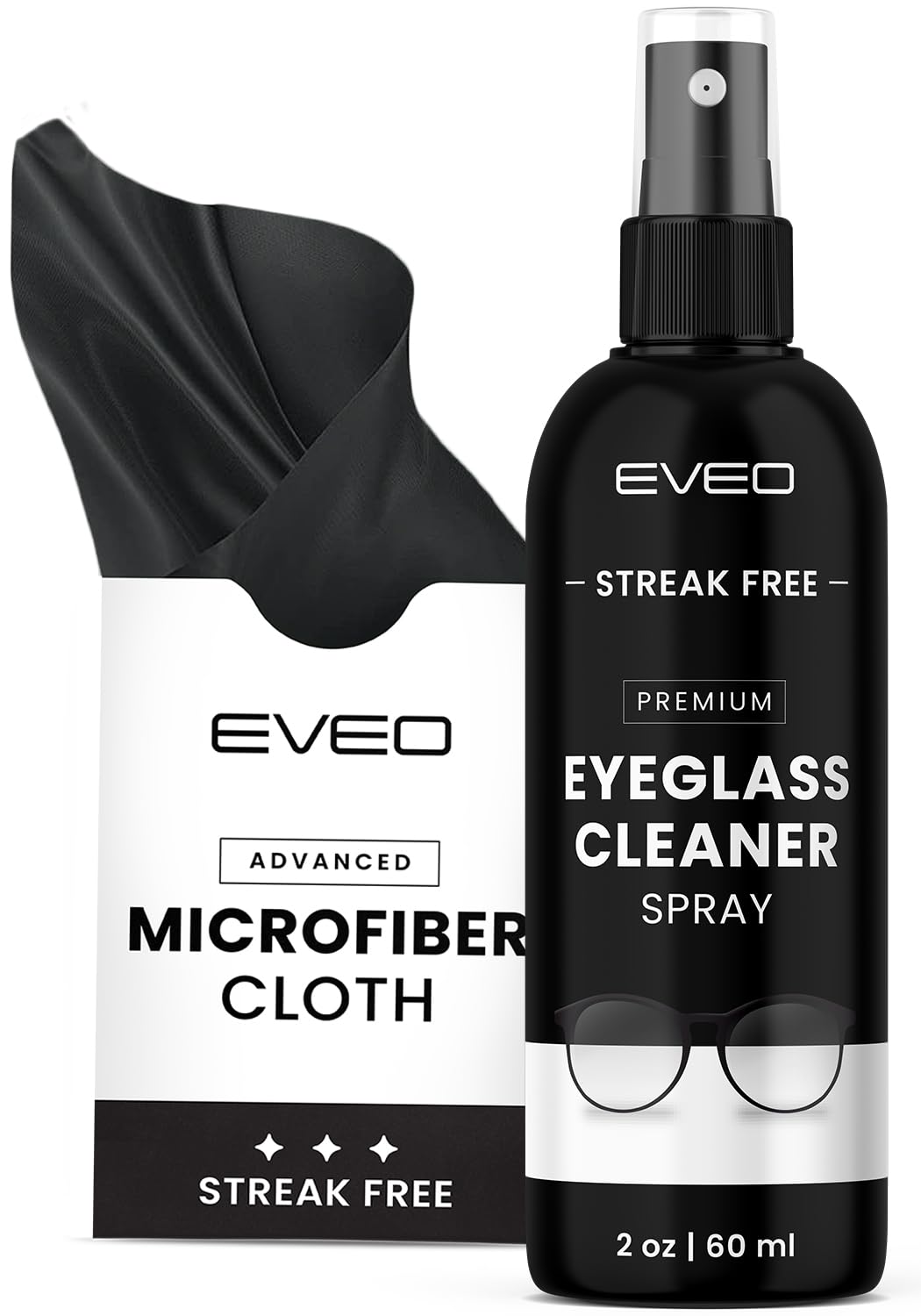 EVEO Eyeglass Cleaner Spray - No Streaks Technology with Microfiber Cleaning Cloth- Glasses Cleaning Kit - Glasses Cleaner Spray with Lens Cleaner Cloth - Screen & Eye Kit - 1 Pack