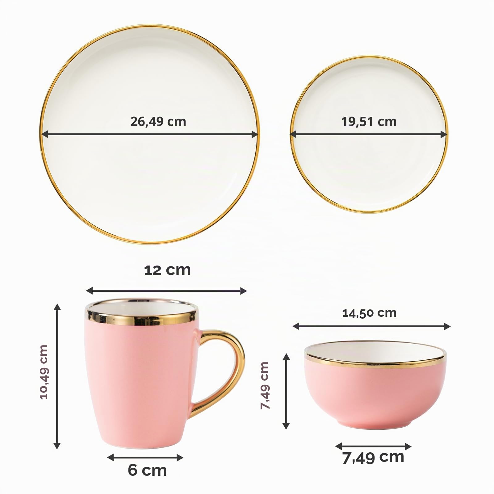 16-teiliges Geschirrset für 4 Personen, Keramik Geschirr Set, inklusive Essteller, Dessertteller, Schalen und Kaffeetassen, leichtes und unzerbrechliches Porzellan Geschirr Set