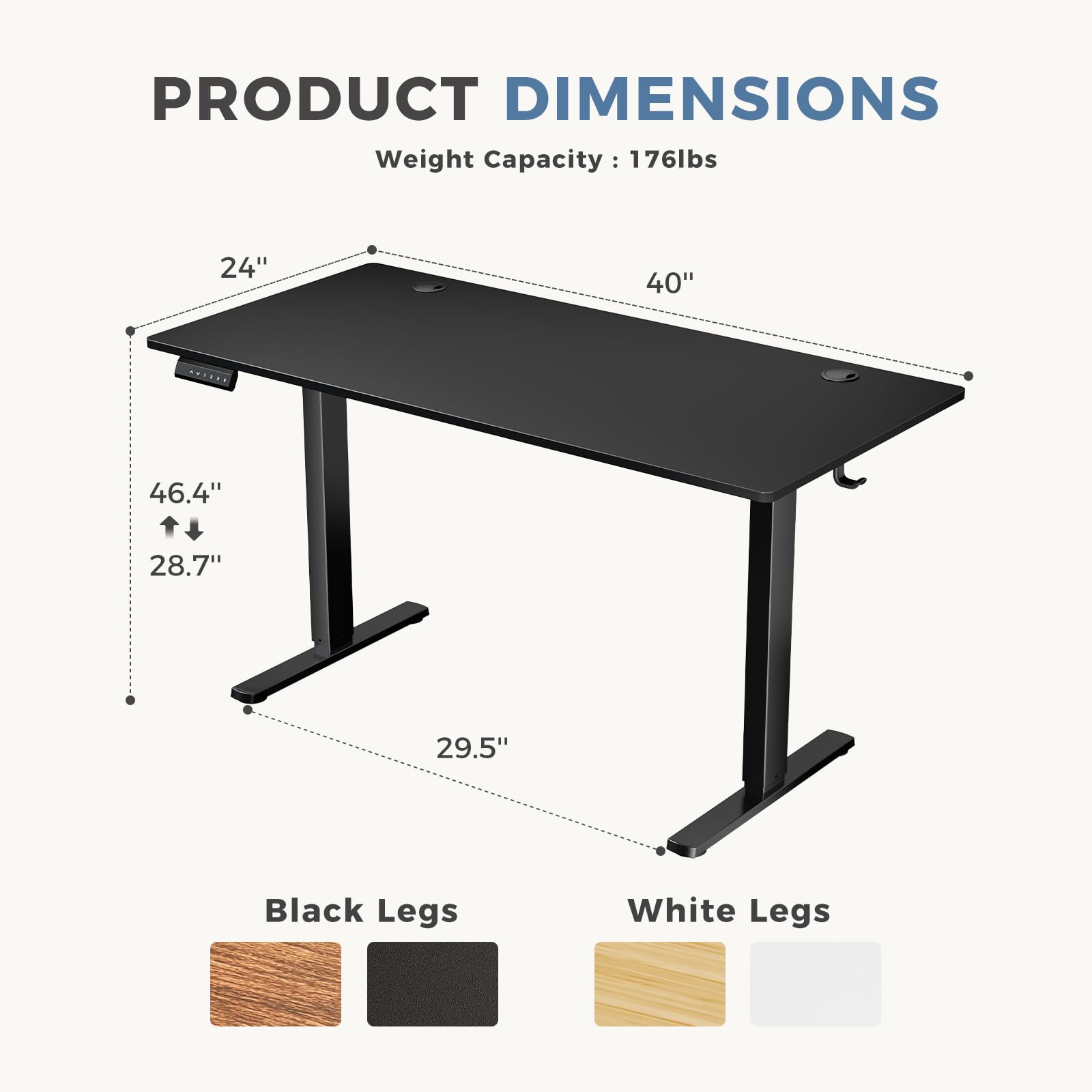 DUMOS Standing Desk with Whole-Piece Desktop Board, 40x24in Electric Height Adjustable Stand Up Desk, Modern Ergonomic Sit Stand Rising Table, Computer Workstation for Home Office, Black(2 Packages)