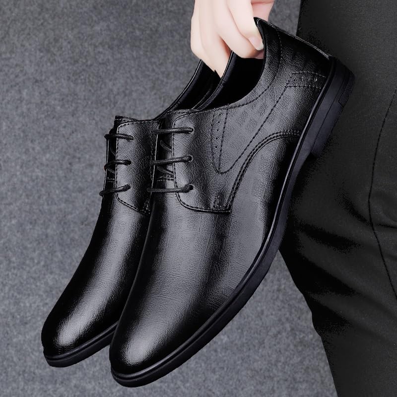 HOOENG Dress Oxford for Men Lace Up Round Toe Solid Color Vegan Leather Derby Shoes Resistant Non Slip Rubber Sole Anti-Slip Block Heel Classic(Color:Black,Size:8.5)4