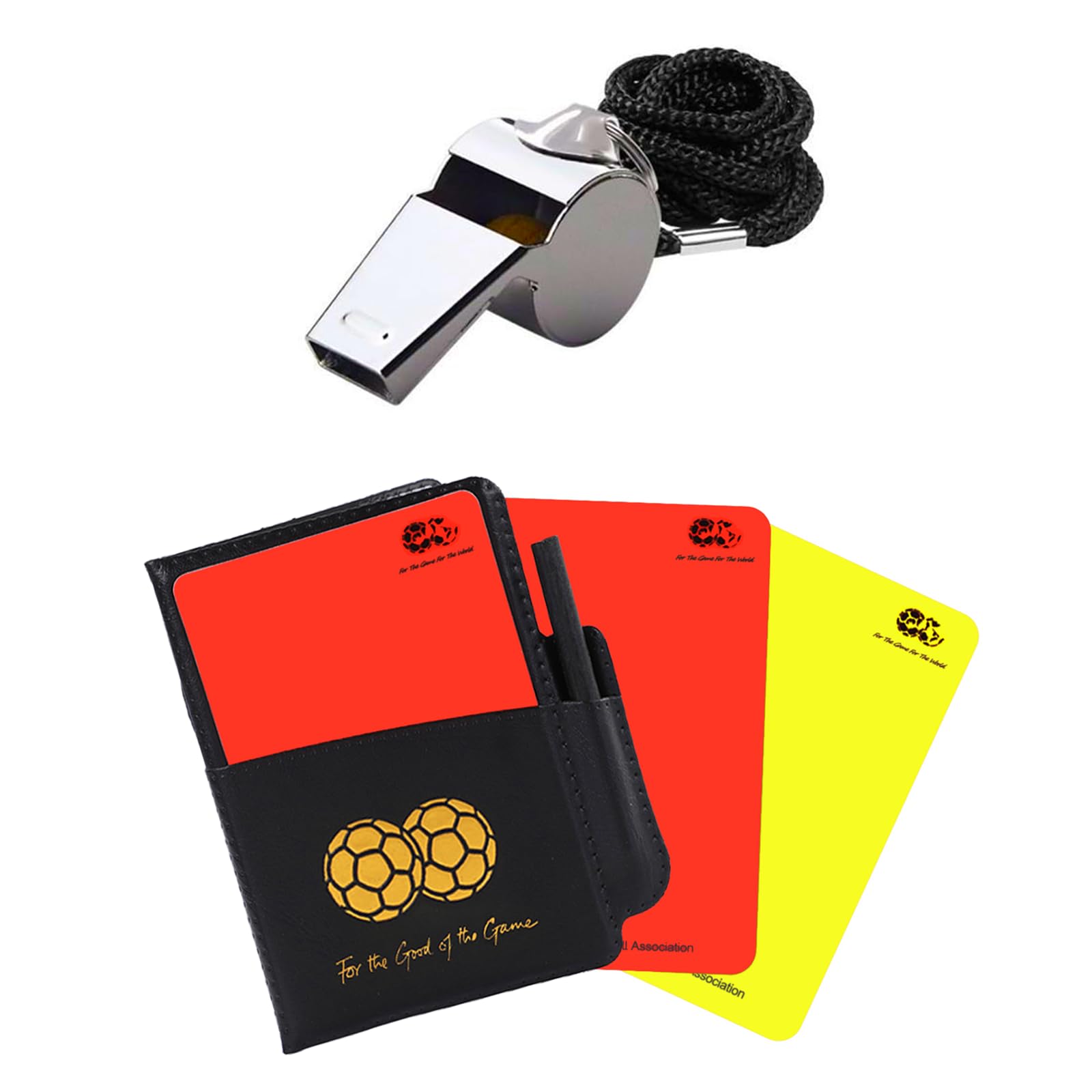 Soccer Referee Kit - Brightly Colored Red and Yellow Soccer Referee Cards and Whistle Made of Thick Premium Metal with Cord, Loud and Clear Whistle Great for Coaches, Refereers, Lifeguards, Training
