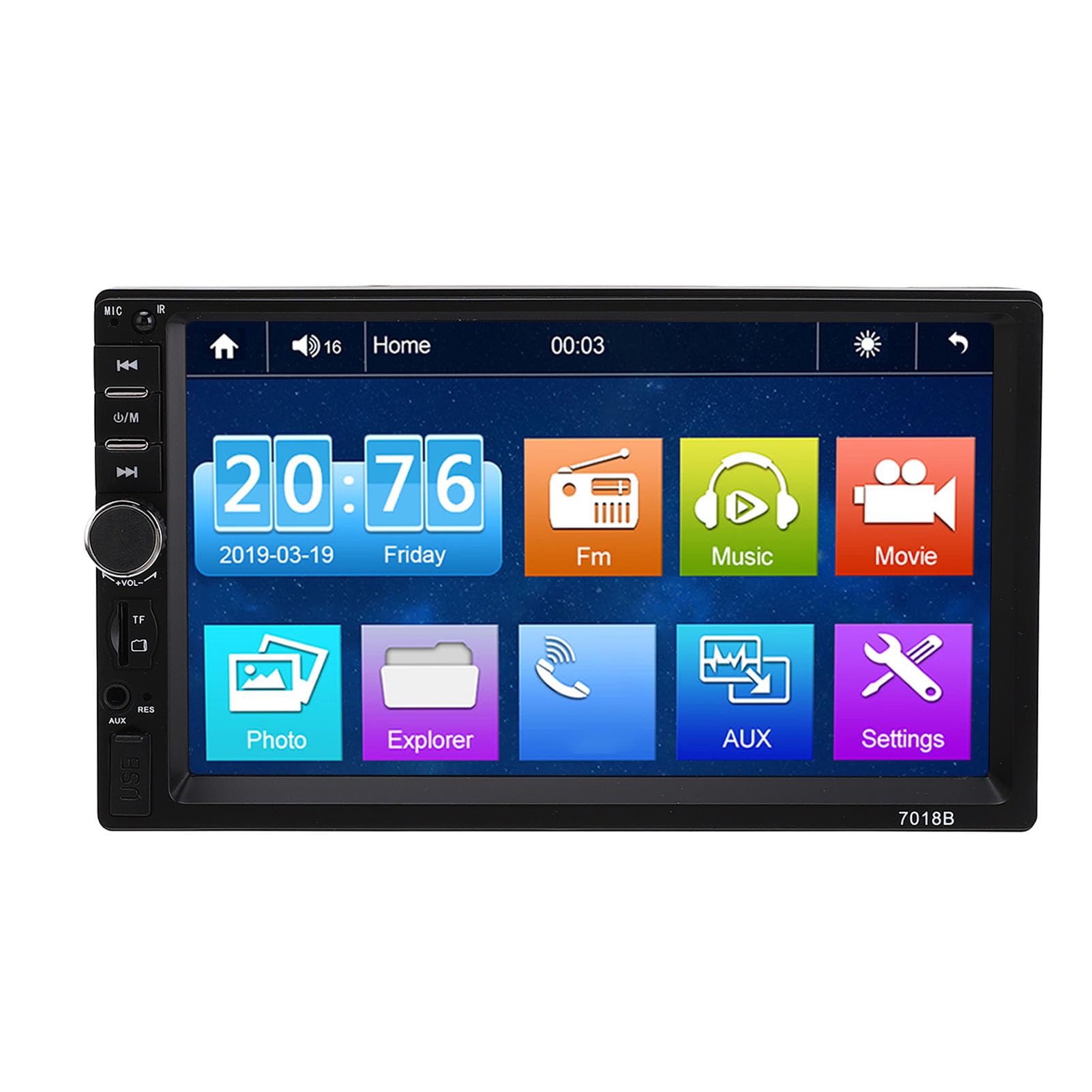 Unità principale auto con touchscreen da 7", compatibile con CarPlay, ingresso AUX, lettore MP5, ricevitore multimediale per auto (Yctzex10z7twpsg-13)