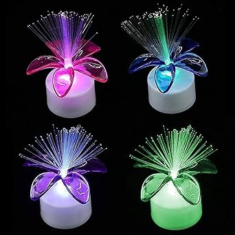 Featuring Compact design Candle Light lamp Floral Color Changing Led Party Decor Festival Diwali Decoration and Gifts Star Shaped Lamp Home Garden Decor.Pack of 4 (Fiber Optic Diva)
