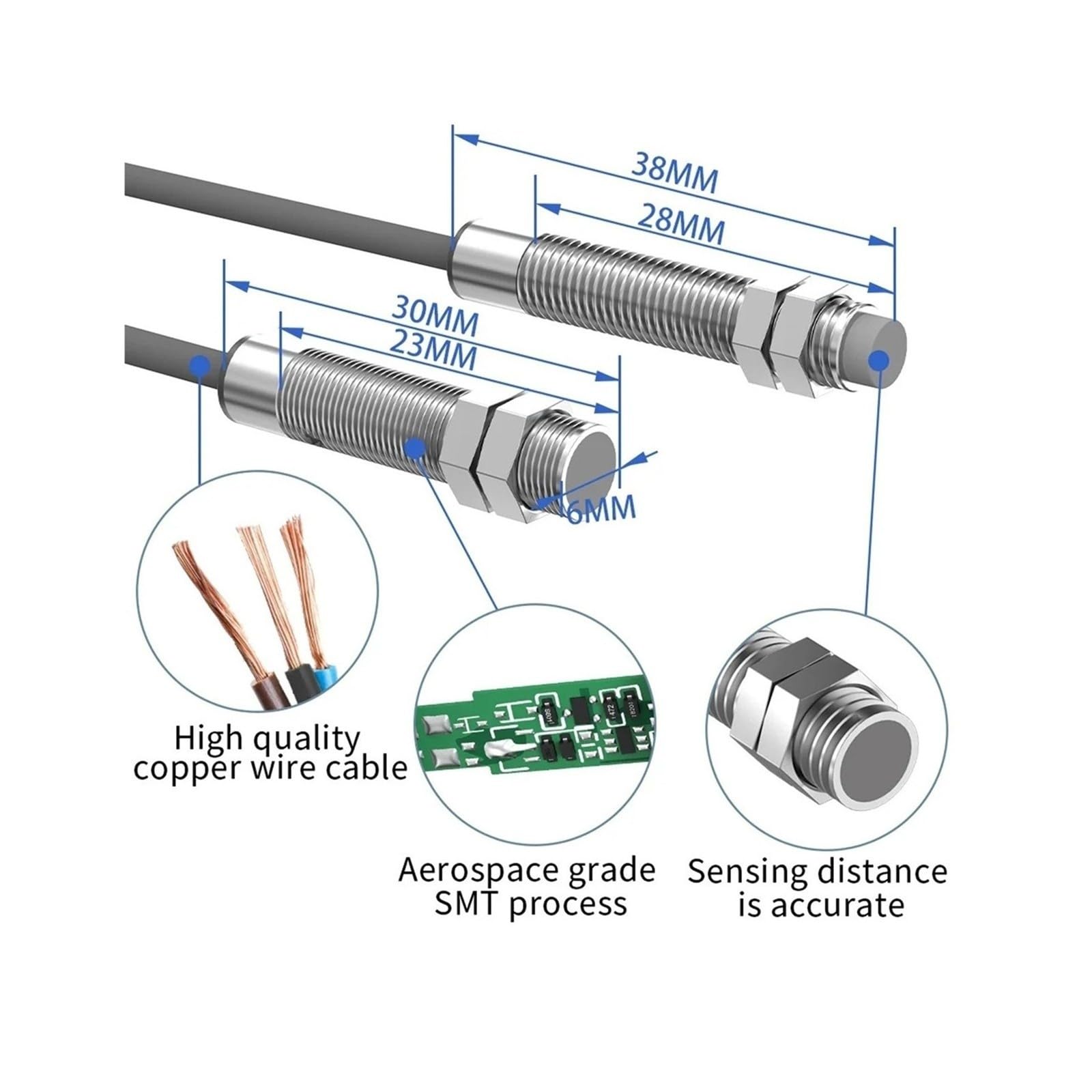 ChuFort Sensore di prossimità induttivo miniaturizzato NPN PNP Distanza di rilevamento 10-30 V CC(2MM DC3-wire NPN NO)