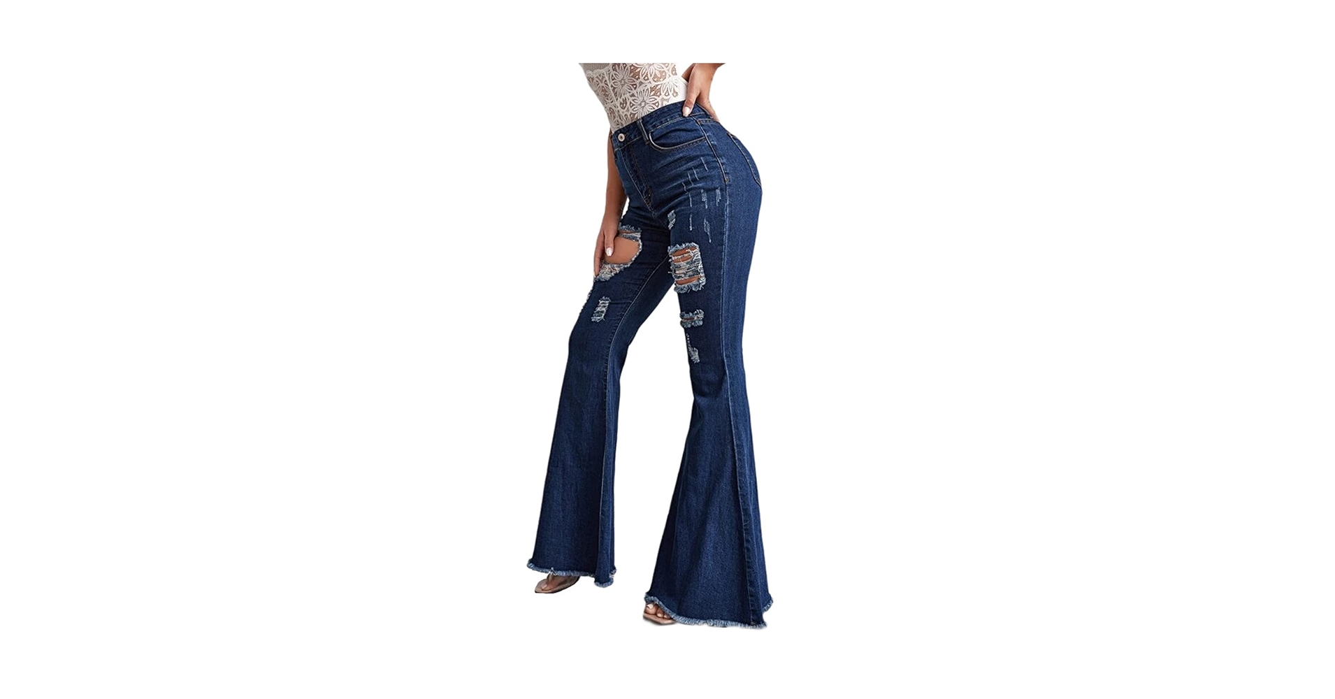 Amazon.com: TNXZ Ripped Denim Flared Pants High Waisted Distressed