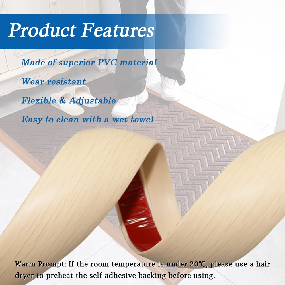 Self-Adhesive Floor Transition Strip – 10FT PVC Carpet-to-Tile Edging, Fits Threshold Height 5-20mm, White