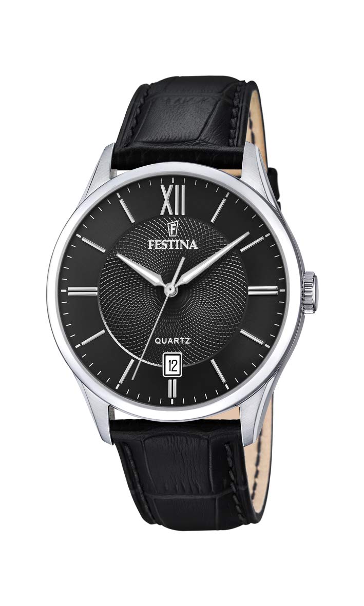 FestinaReloj Modelo F20426/3 de la colección Acero Clasico, Caja de 43 mm Correa de Piel Negro para Caballero