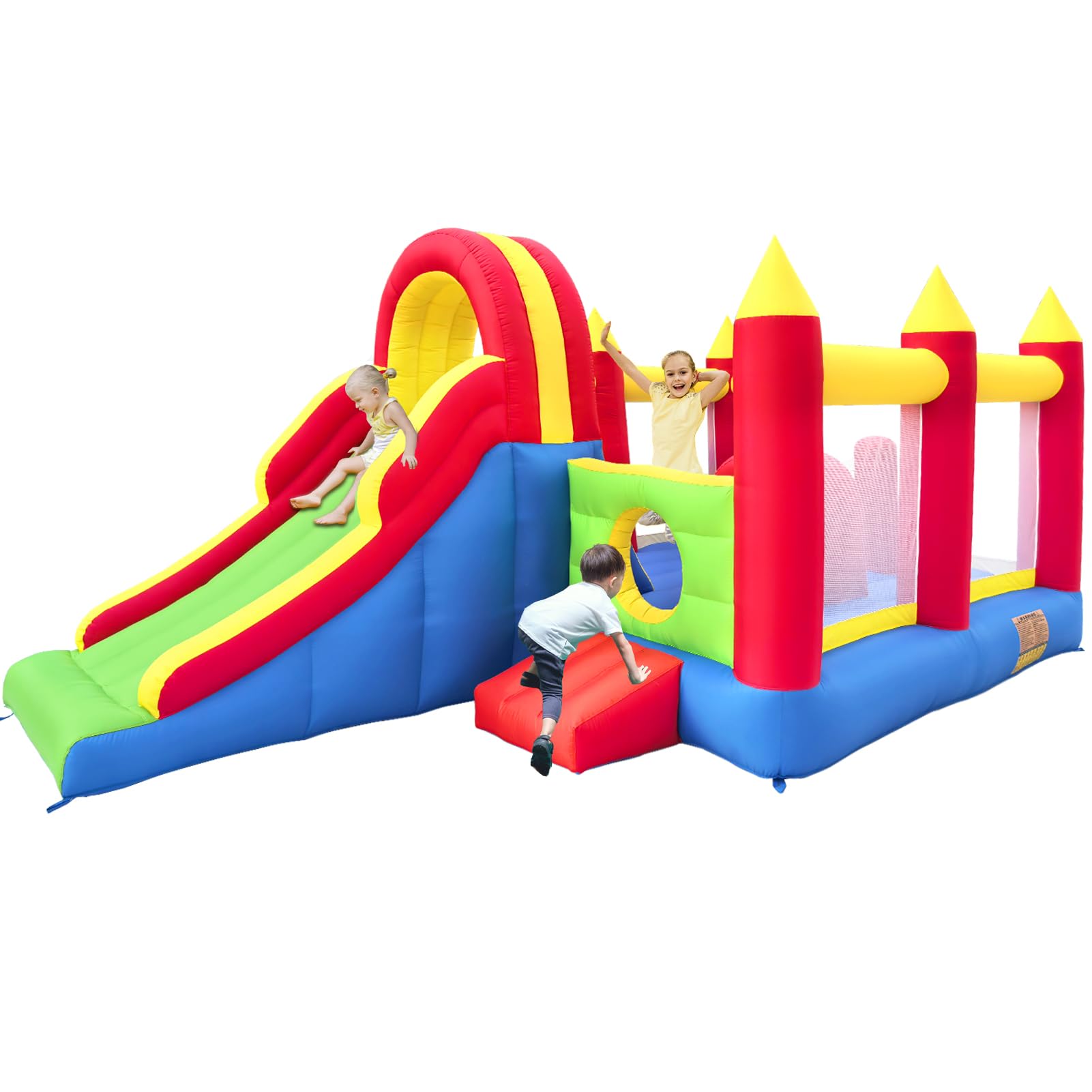Ballsea Castello gonfiabile gigante con grande scivolo e trampolino, 592 x 290 x 216 cm, ideale per il compleanno dei bambini e il giardino (senza ventola)