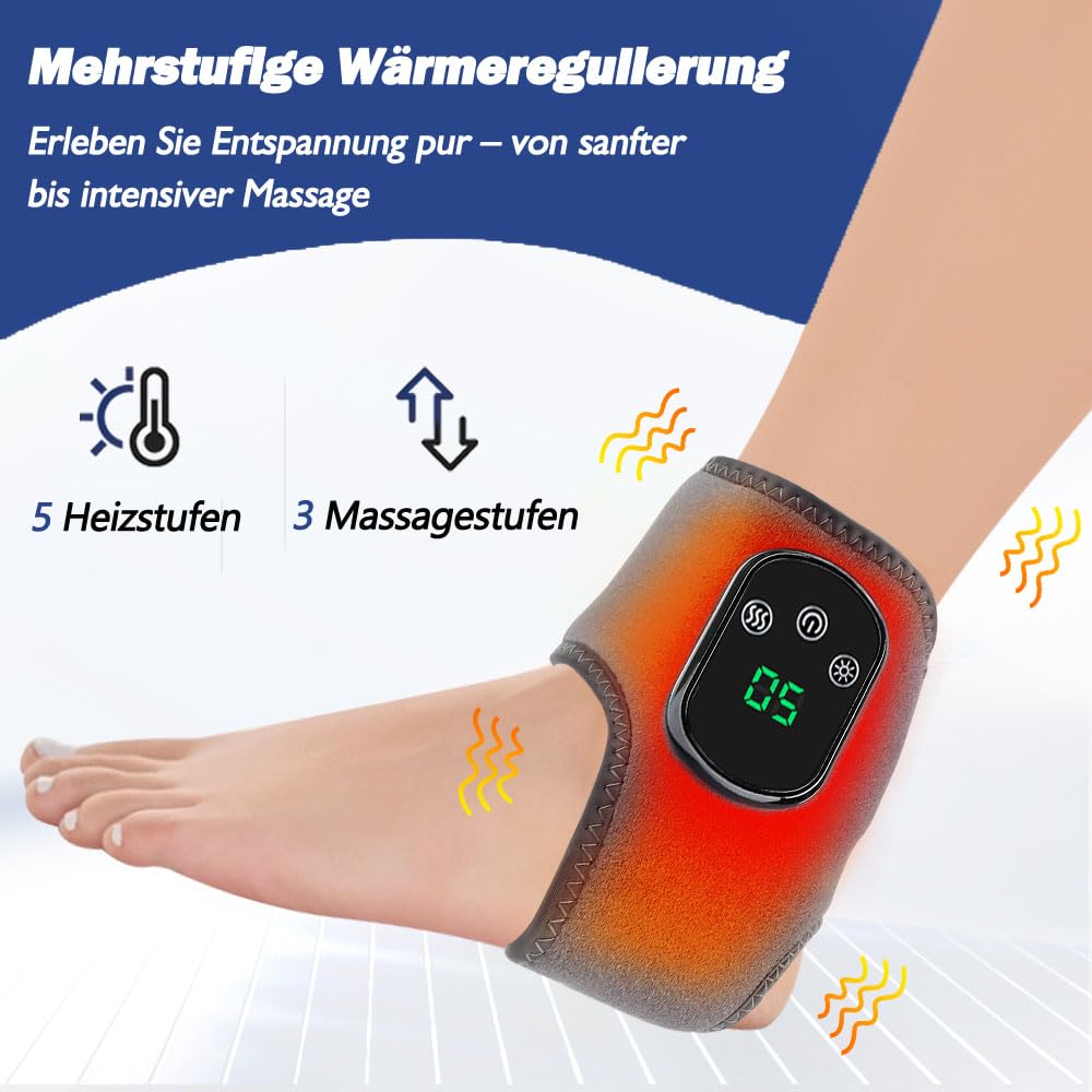 Fußmassagegerät mit Wärmetherapie - 2 Stück Elektrische Kabellose Massagegeräte - 3 Vibrationsmodi für Tiefenentspannung, 5 Heizstufen - Für Füße, Knöchel und Waden