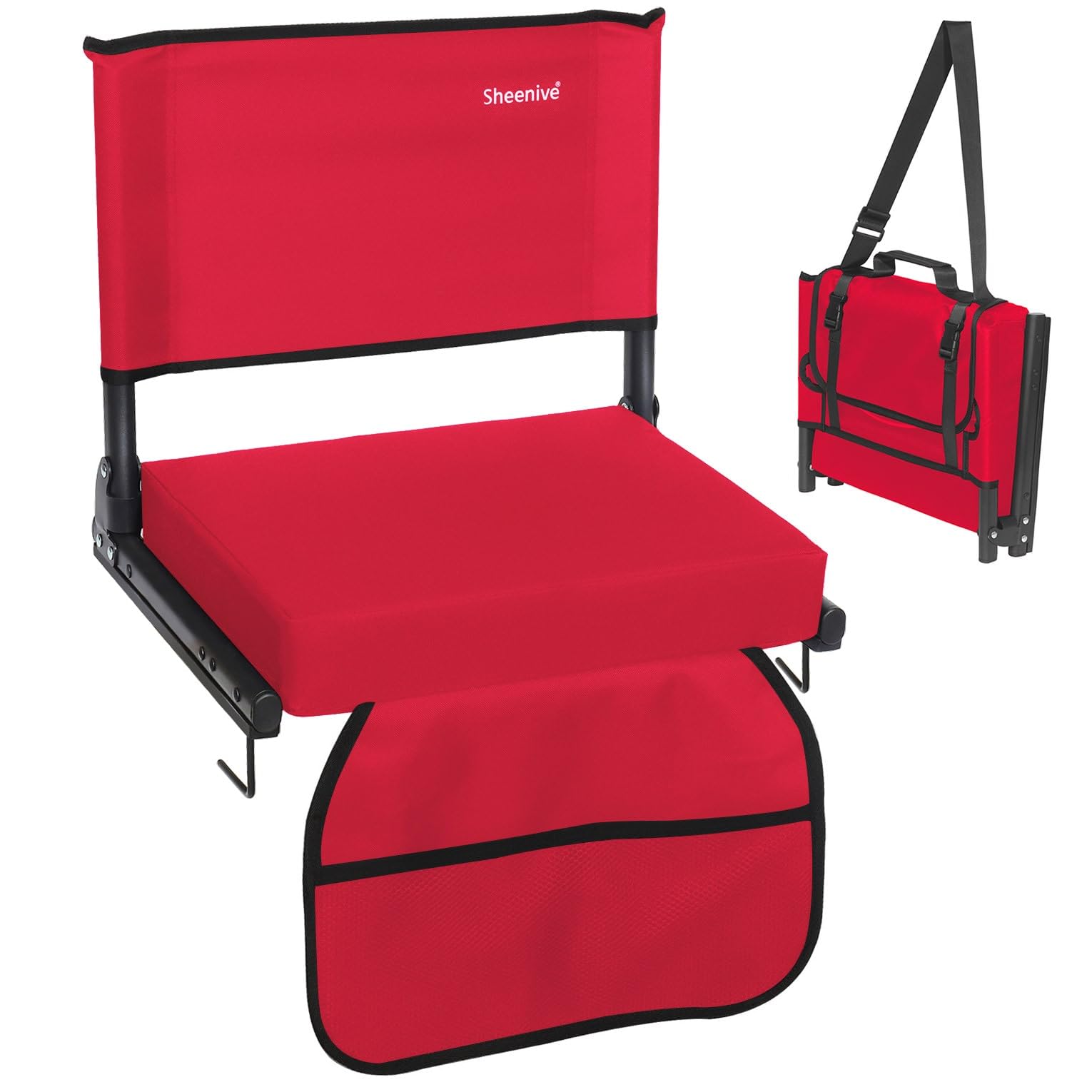 Sheenive Stadium Seating for Bleachers, Bleacher Seat with Backrest Cushion, Wide Padded Stadium Seats for Bleachers with Back Support, Stadium Chair with Shoulder Strap and Cup Holder
