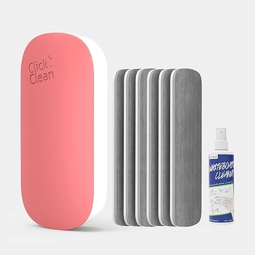 CLICK CLEAN Borrador de borrado en seco reemplazable, borrador magnético de pizarra blanca con 9 almohadillas de fieltro, limpiador de pizarra