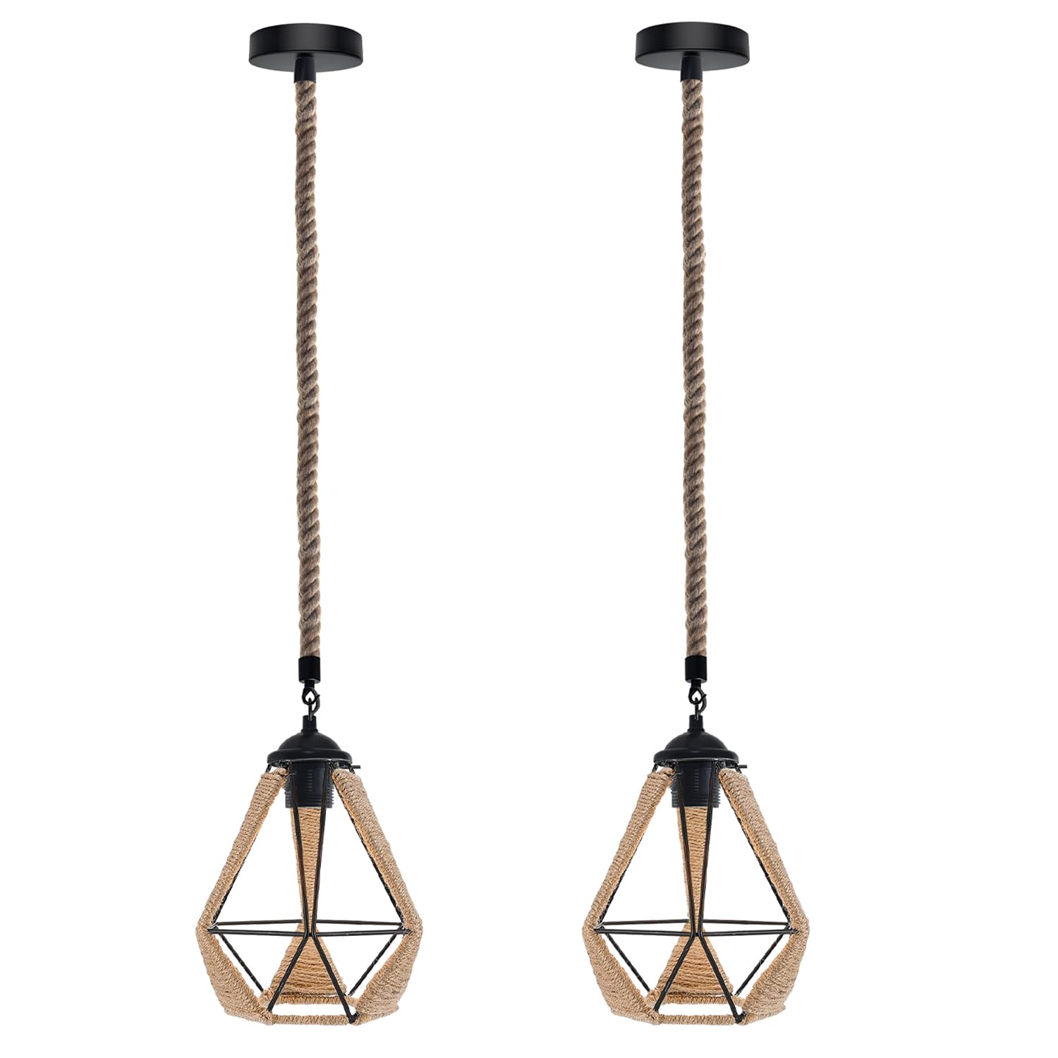LEDSone Pack of 2 Retro Hemp Rope Pendant Lamp Bedside Staircase Bedroom Hanging Lamps for Living Room Bar Cafe Shop