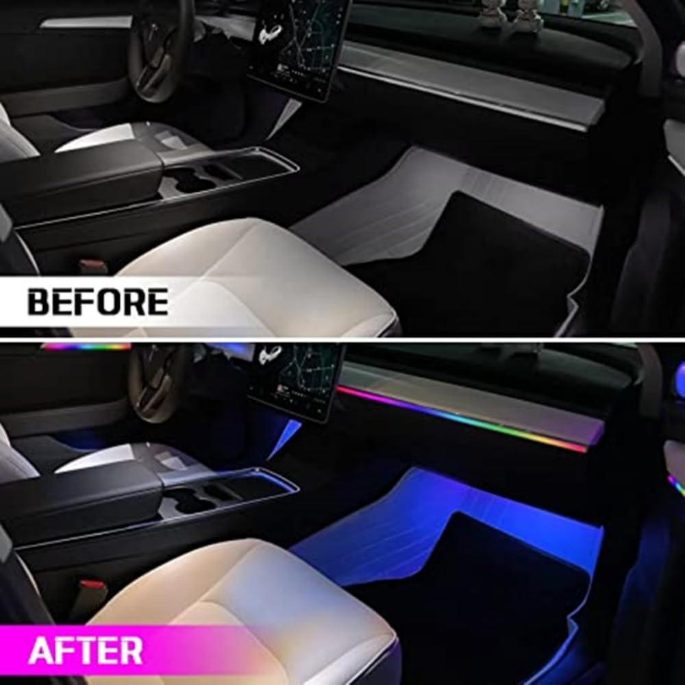 Acrylic Interior Car LED Strip Light APP Control, RGB Symphony Color 18 in 1 570 LEDs Fiber Optic Ambient Lighting Kits, 16 Million Colors Sound Active Function Car Neon Lights (18 in 1)