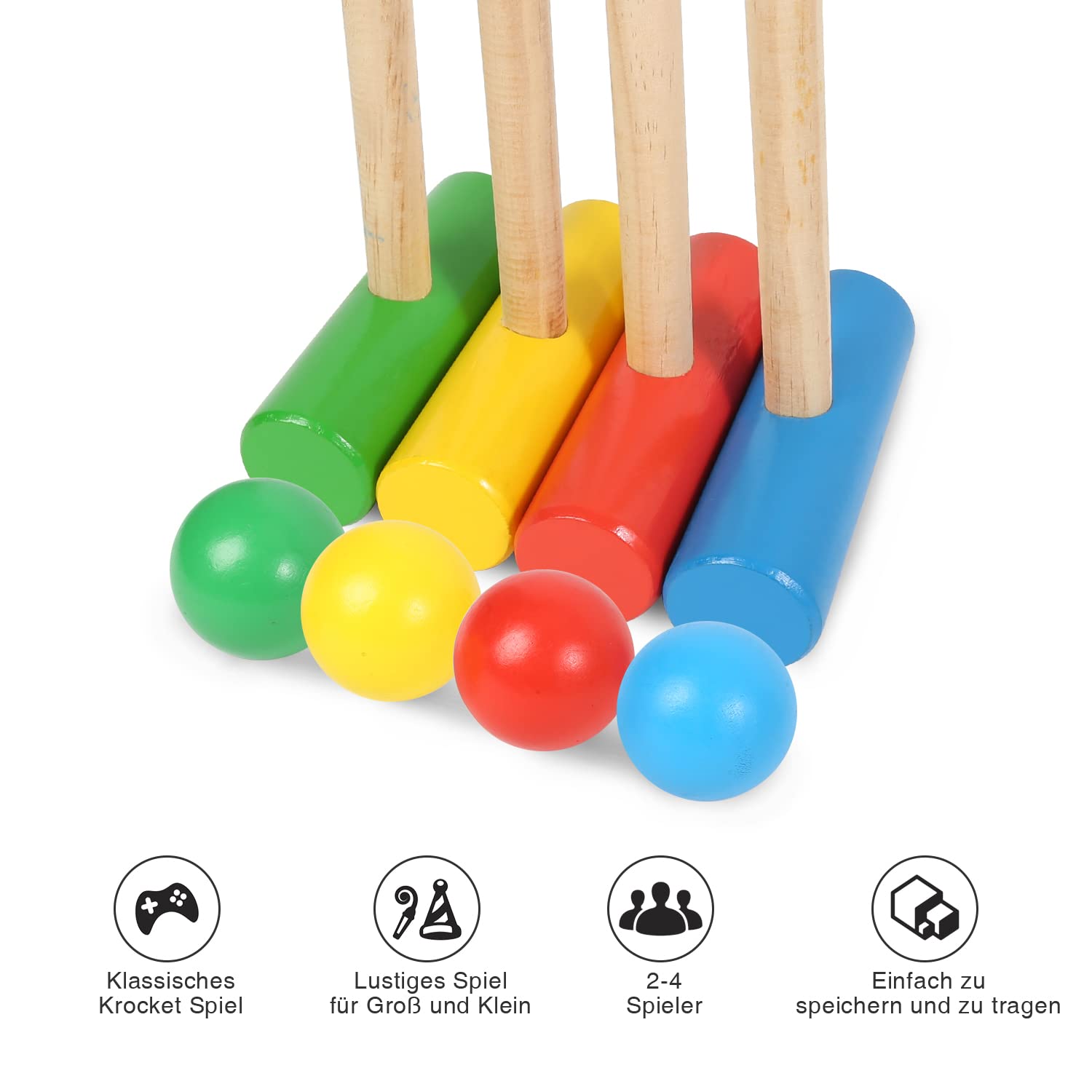 Jopassy Krocket Croquet Krocket Spiel, 2-4 Spieler Croquet Set, Kinder Erwachsene Familie Outdoor Gartenspiel, Geschicklichkeitsspiel Holz Krocketspiel
