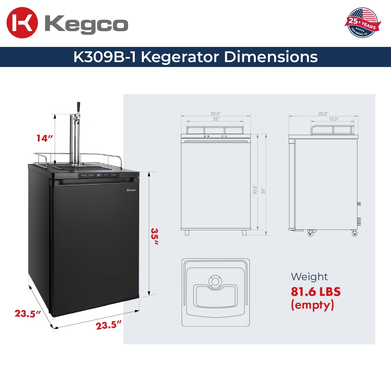 Kegco K309b-1 Keg Dispenser, Black on Fridge.com - View 2