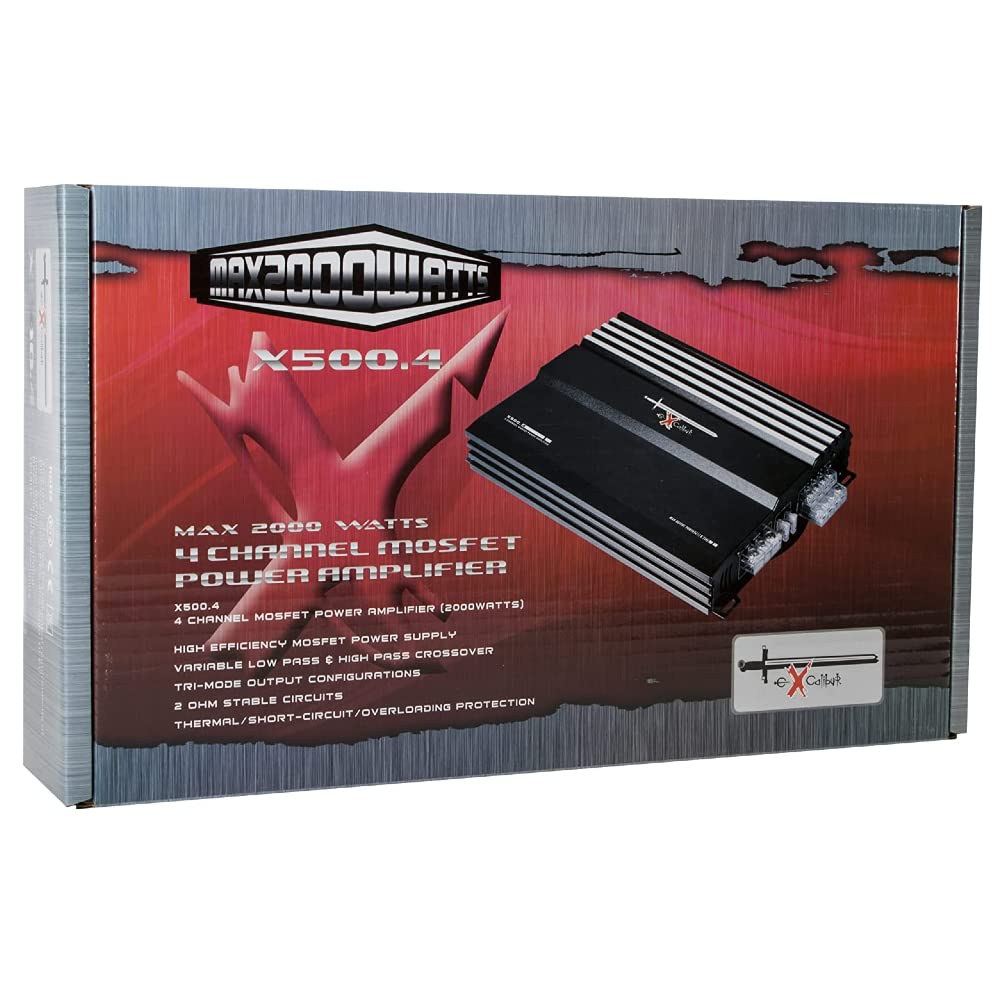 KIT SET PARA EXCALIBUR X500.4 1 x amplificador de 4 canales 2000 vatios máximo 4 x 50 vatios rms para puertas o subwoofer, 1 pieza