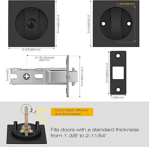 Miniatura 7 de EHOMEWARE 1 paquete de herrajes para puerta de bolsillo negro, cerradura de puerta de bolsillo empotrada, manijas de puerta de bolsillo con llave