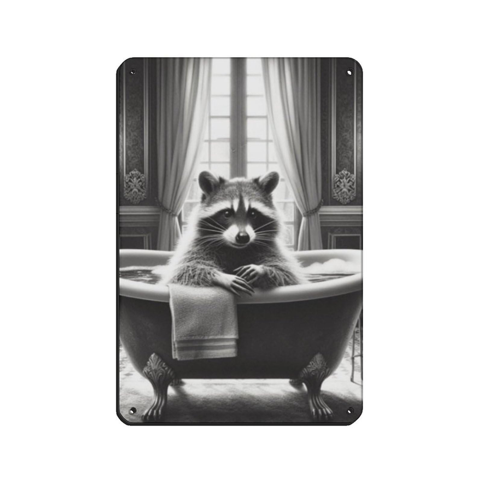 Bathroom Art, Raccoon Taking A Bath Retro Poster Metal Tin Sign Chic Art Retro Iron Painting Bar People Cave Cafe Family Garage Poster Wall Decoration 8x12inch(20x30cm)