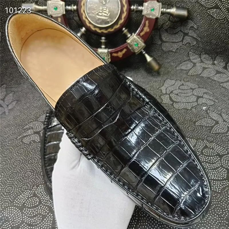 Authentic Crocodile Skin Business Casual Men's Soft Moccasins Genuine Alligator Leather Male Classic Plain Black Slip-on Flats4