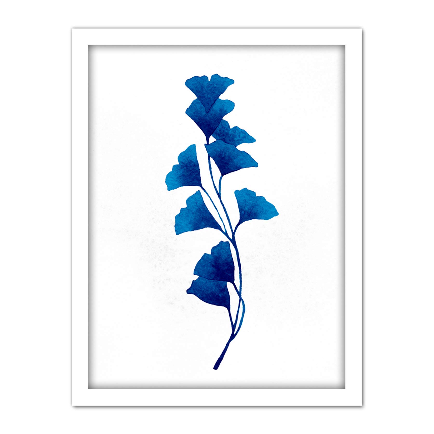 Wee Blue Coo Navy Blue Watercolour Flowers Artwork Framed Wall Art Print 18X24 Inch