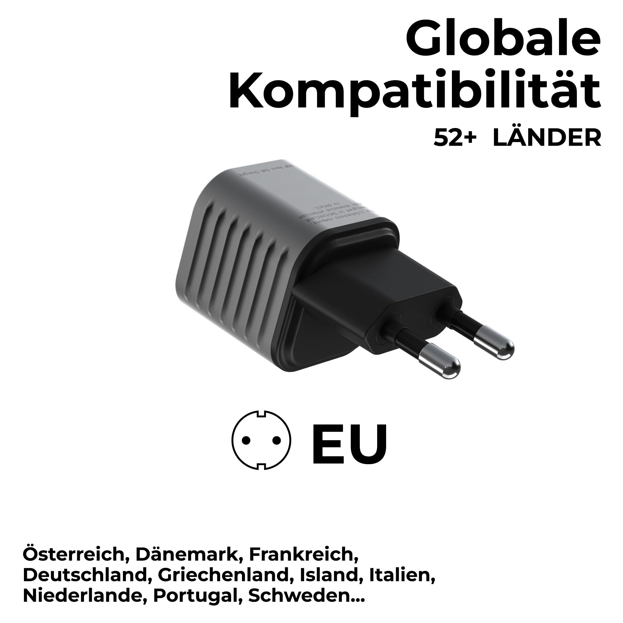 Rolling Square Supertiny - 65W GAN Ladegerät - USB-C-Netzteil, USB-C-Ladegerät mit Schnellladung, Ultra-kompaktes Reiseladegerät für Handys für Smartphone, GaN-Ladefunktion, EU-Stecker