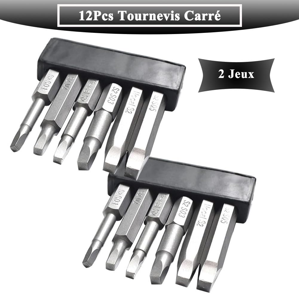 Teocpai 12pcs 1/4" Hex Shank Screwdriver Bits Square Magnetic Head 50mm Set of 2 Set 6pcs Screwdriver Bits SQ1, SQ2, SQ2.7 - Image 3