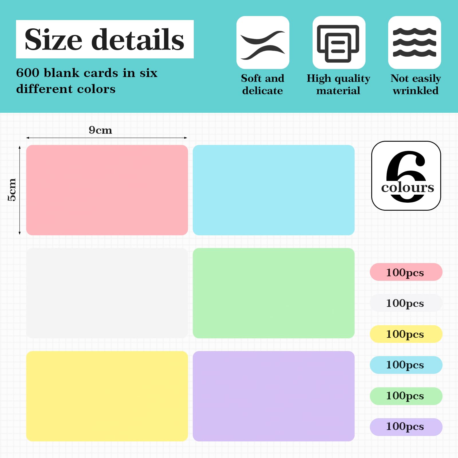 600 szt. pustych kart błyskowych, kolorowe karty z papieru kraftowego, kartki z papieru DIY (biały, żółty, zielony, fioletowy, niebieski, różowy)
