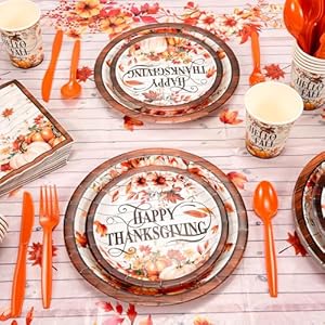 HOWAF Thanksgiving Dinnerware Set, Fall Maple Leaves Disposable Tableware Set Plates Napkin Tablecloth Knifes Forks Spoons for Thanksgiving Friendsgiving Party Turkey Day Dinner Table Decorations HOWAF Thanksgiving Dinnerware Set Fall Maple Leaves Disposable Tableware Set Plates Napkin Tablecloth Knifes Forks Spoons for Thanksgiving Friendsgiving Party Turkey Day Dinner Table Decorations
