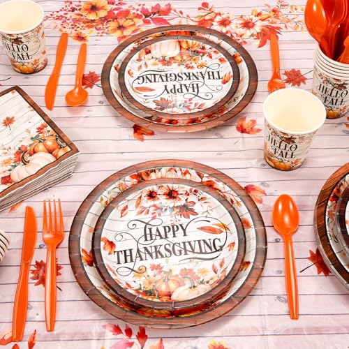 HOWAF-Thanksgiving-Dinnerware-Set-Fall-Maple-Leaves-Disposable-Tableware-Set-Plates-Napkin-Tablecloth-Knifes-Forks-Spoons-for-Thanksgiving-Friendsgiving-Party-Turkey-Day-Dinner-Table-Decorations HOWAF Thanksgiving Dinnerware Set Fall Maple Leaves Disposable Tableware Set Plates Napkin Tablecloth Knifes Forks Spoons for Thanksgiving Friendsgiving Party Turkey Day Dinner Table Decorations