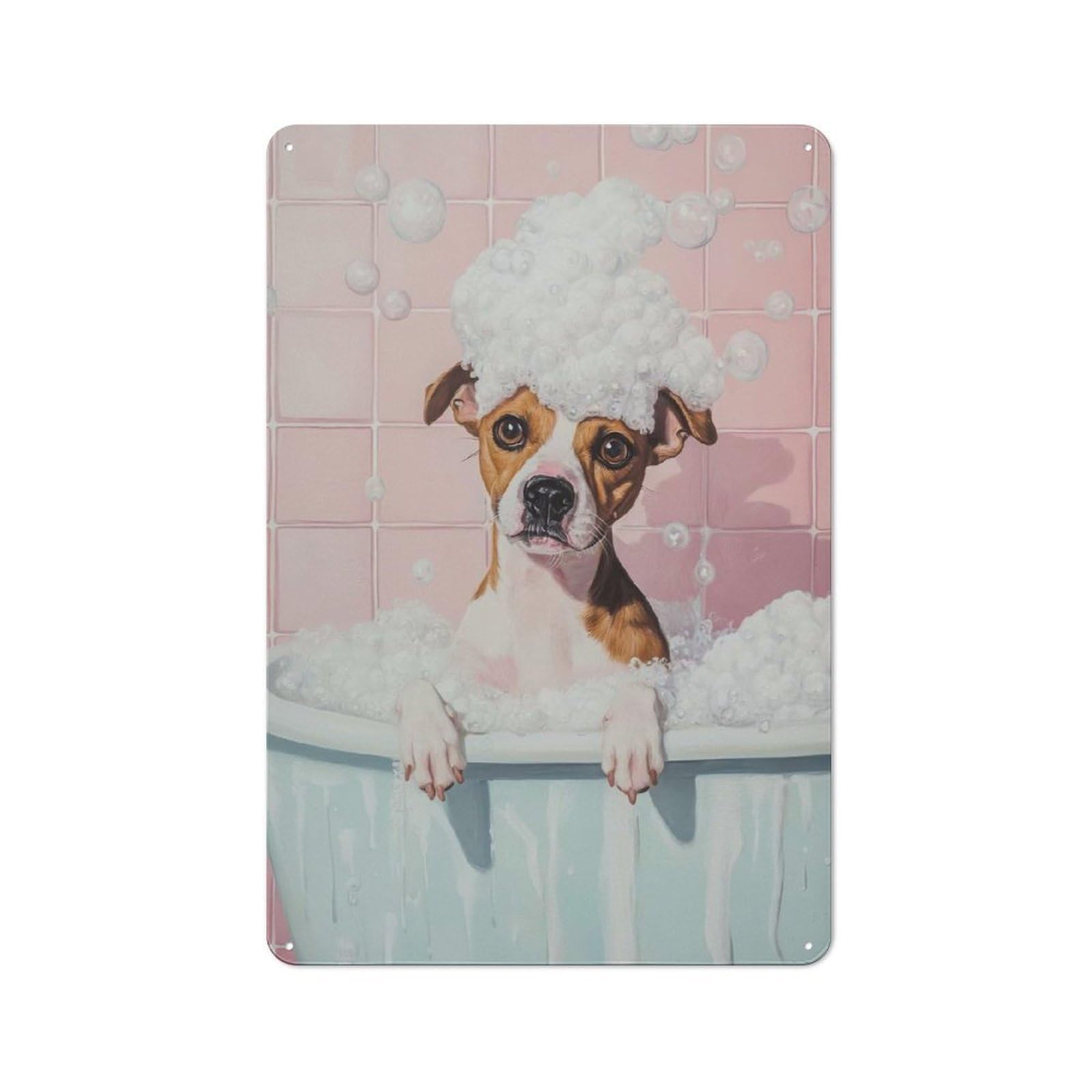 Urban Dog in A Bubble Bath Decorative Metal Plaque 30x20cm, Urban Room Decor for Flat, Bar, Studio Or Gallery Wall