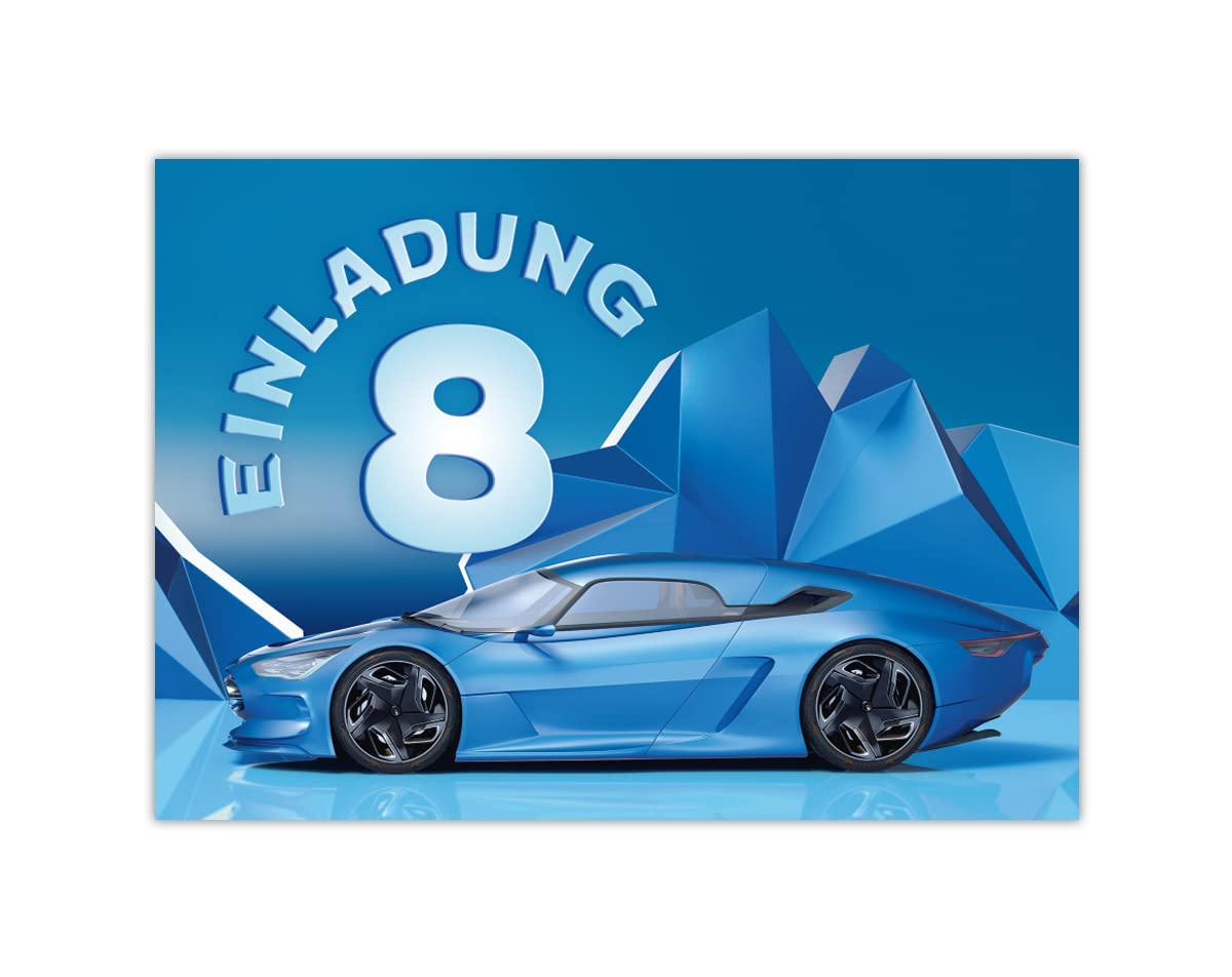 Kindergeburtstag Einladungskarten – 12 Stück, Rennauto Motiv