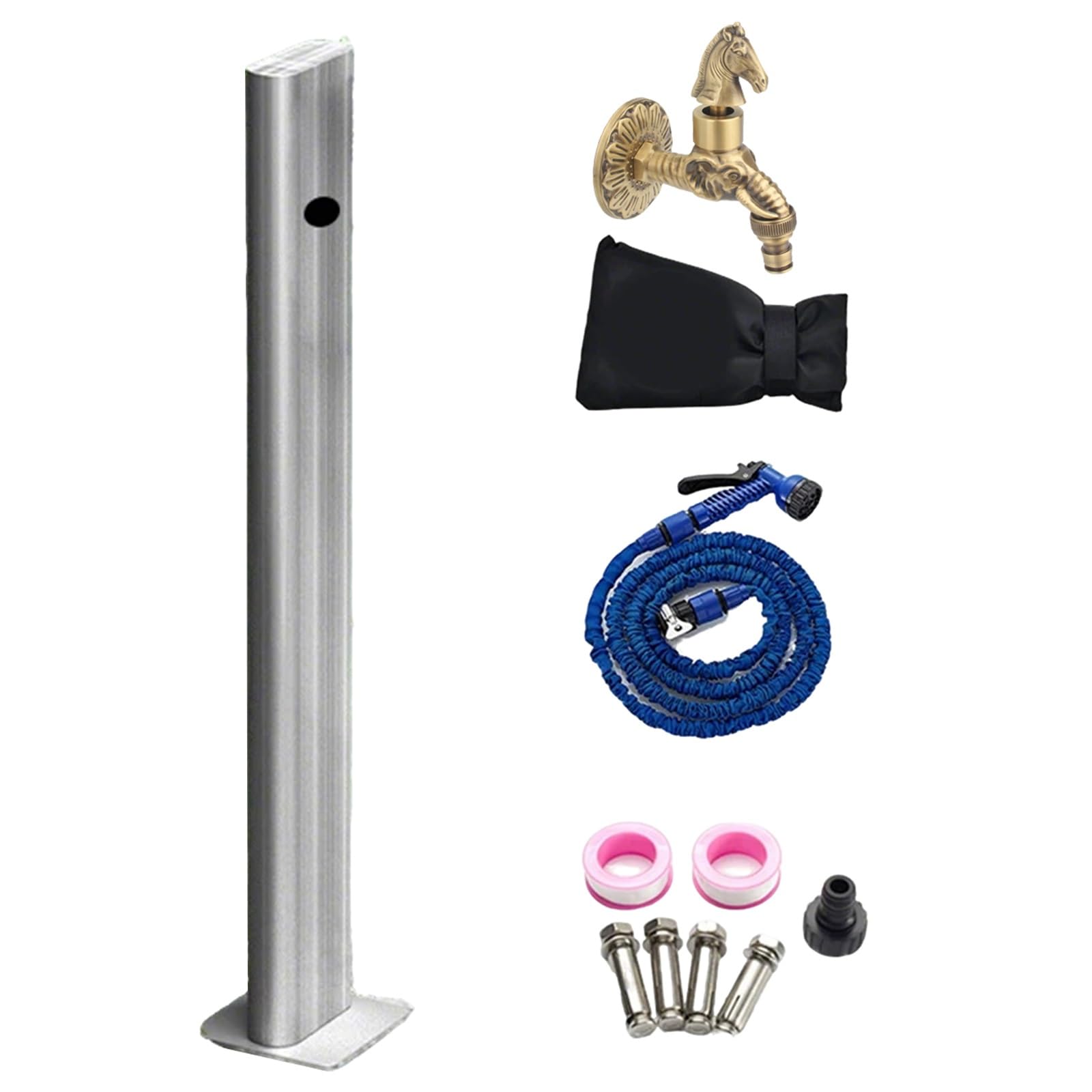 Acier Inoxydable 304 Colonne Jardin, Colonne Robinet Exterieur, avec Robinet en Laiton et Tuyau Extensible pour Jardin, Villa