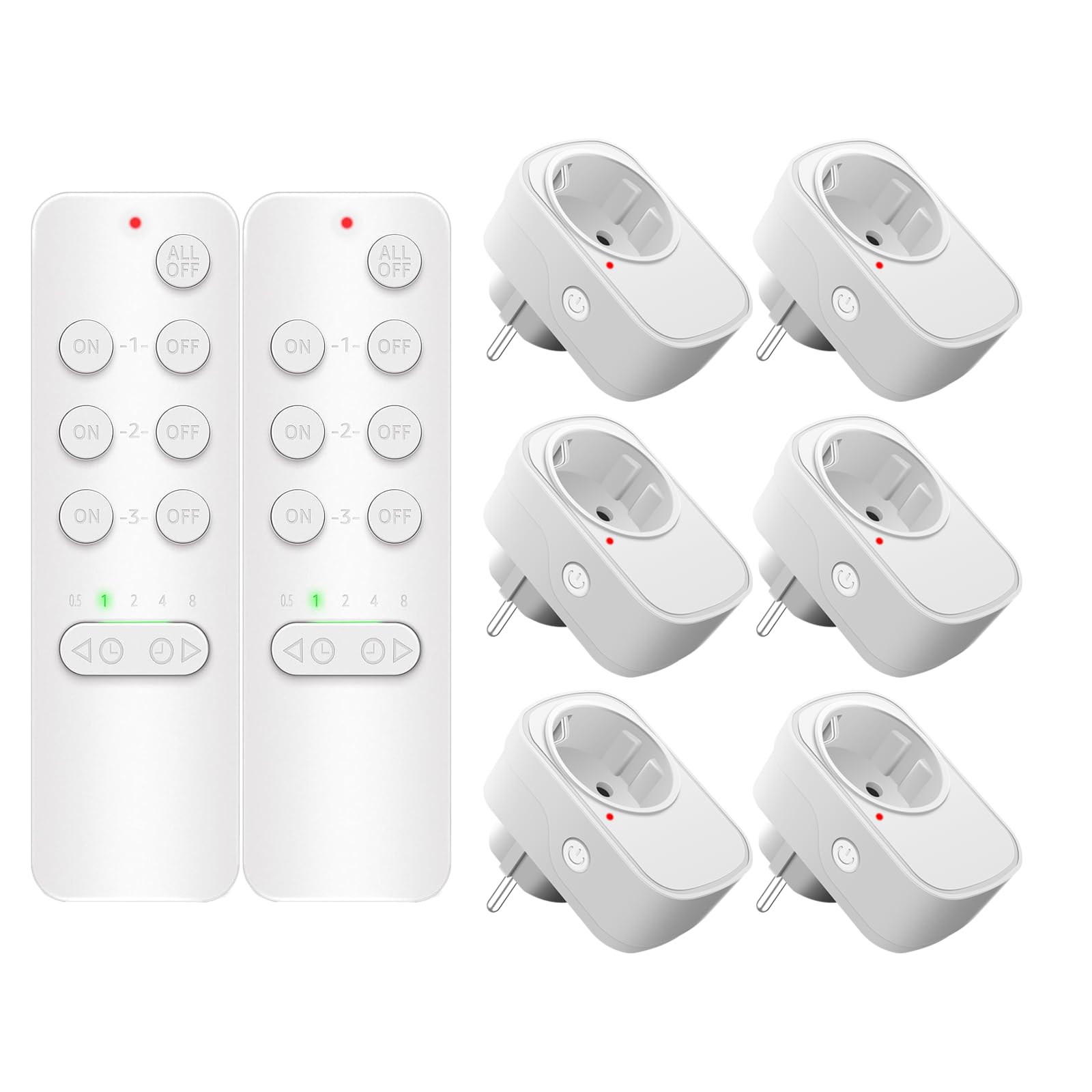 NineLeaf Steckdosen mit Fernbedienung,6 Pack Steckdosen und 2 Fernbedienung, Timer und Zeitplan,500FT Steuerungsbereich,15A/1500W für Haushaltsgeräte,weiß