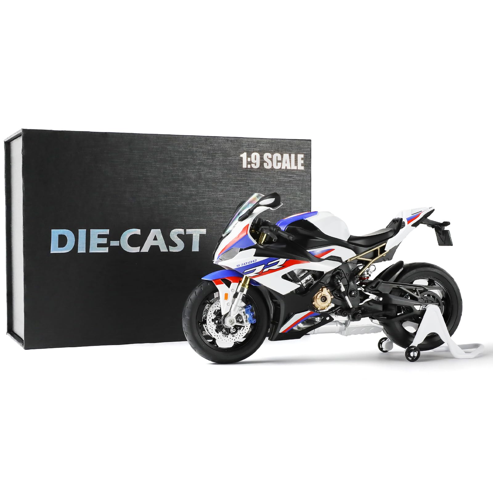 Risopen 1:9 Motorcycle Model Compatible for BMW S1000RR Metal Die-cast Motorcycle Model No Assembly Required Mini Finished Moto Gift for Adult(White)