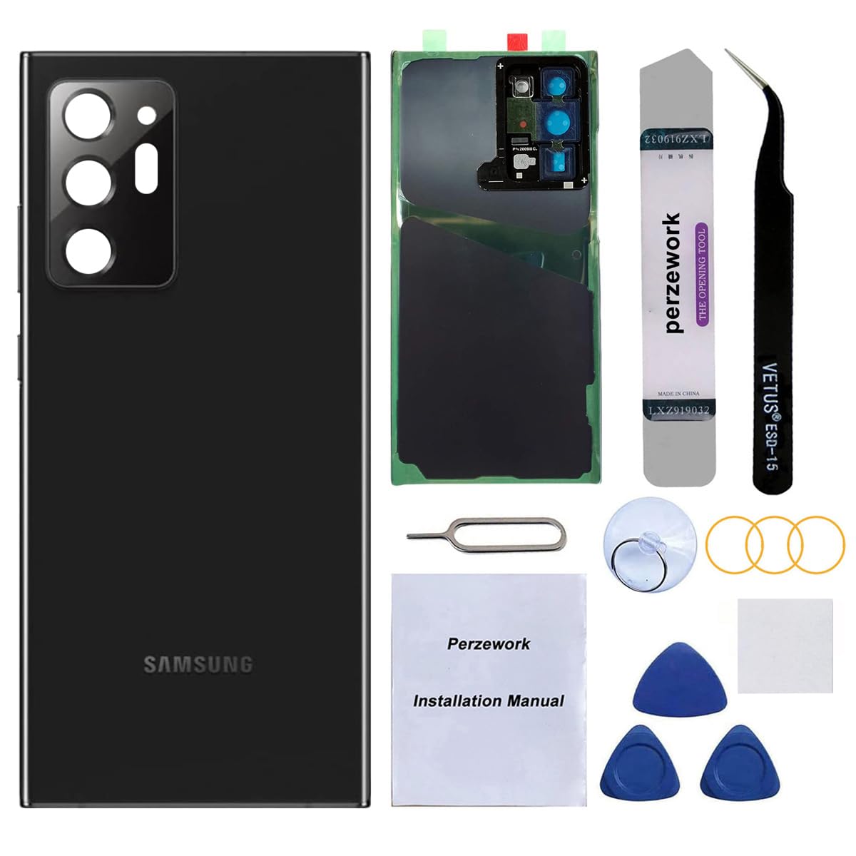 Rear Back Glass Replacement for Samsung Galaxy Note 20 Ultra 6.9 inches 5G with Reparing Toolkit (Mystic Black)