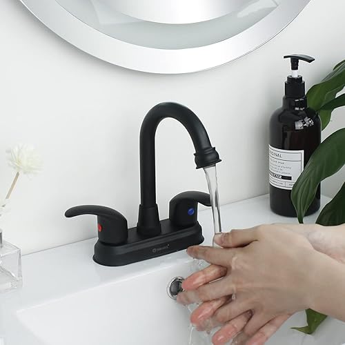 Miniatura 4 de SOLVEX SP-40100-N - Grifo de baño de 2 asas, color negro mate, 4 pulgadas, grifo de lavabo de baño con manija de palanca montada en la cubierta,