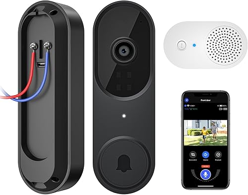 Cámara de timbre de video inteligente con cable 1080P con timbre, visión nocturna, almacenamiento en la nube, Wi-Fi de 2.4 GHz, detección humana